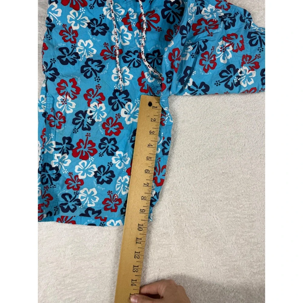 Tommy Hilfiger Swim Trunks Kids M Blue Red Hibiscus Floral Vintage Y2K Beachwear